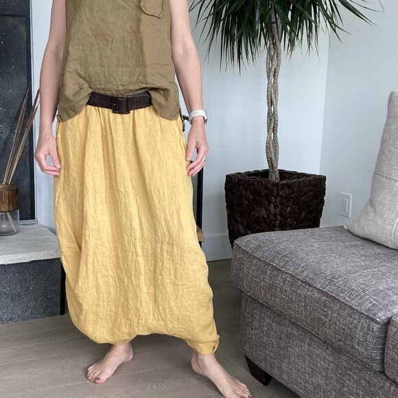 Unique 100% Linen Skirt (Harem Style), OS, yellow-mustard - Picture 1 of 12